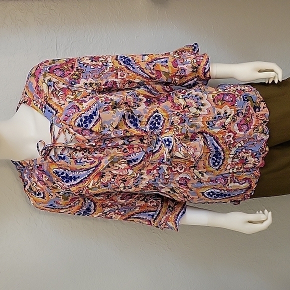 Melissa PAIGE 1990s Rainbow Ruffle Paisley Broomstick Tunic Small - Picture 3 of 10
